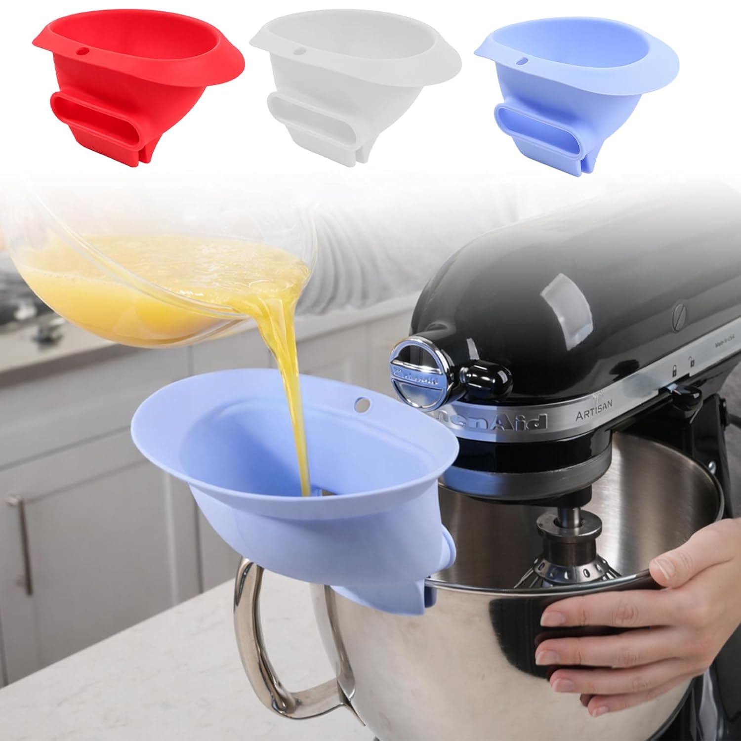 Kitchen Aid Baking Bread - Embudo de silicona azul para mezcladora